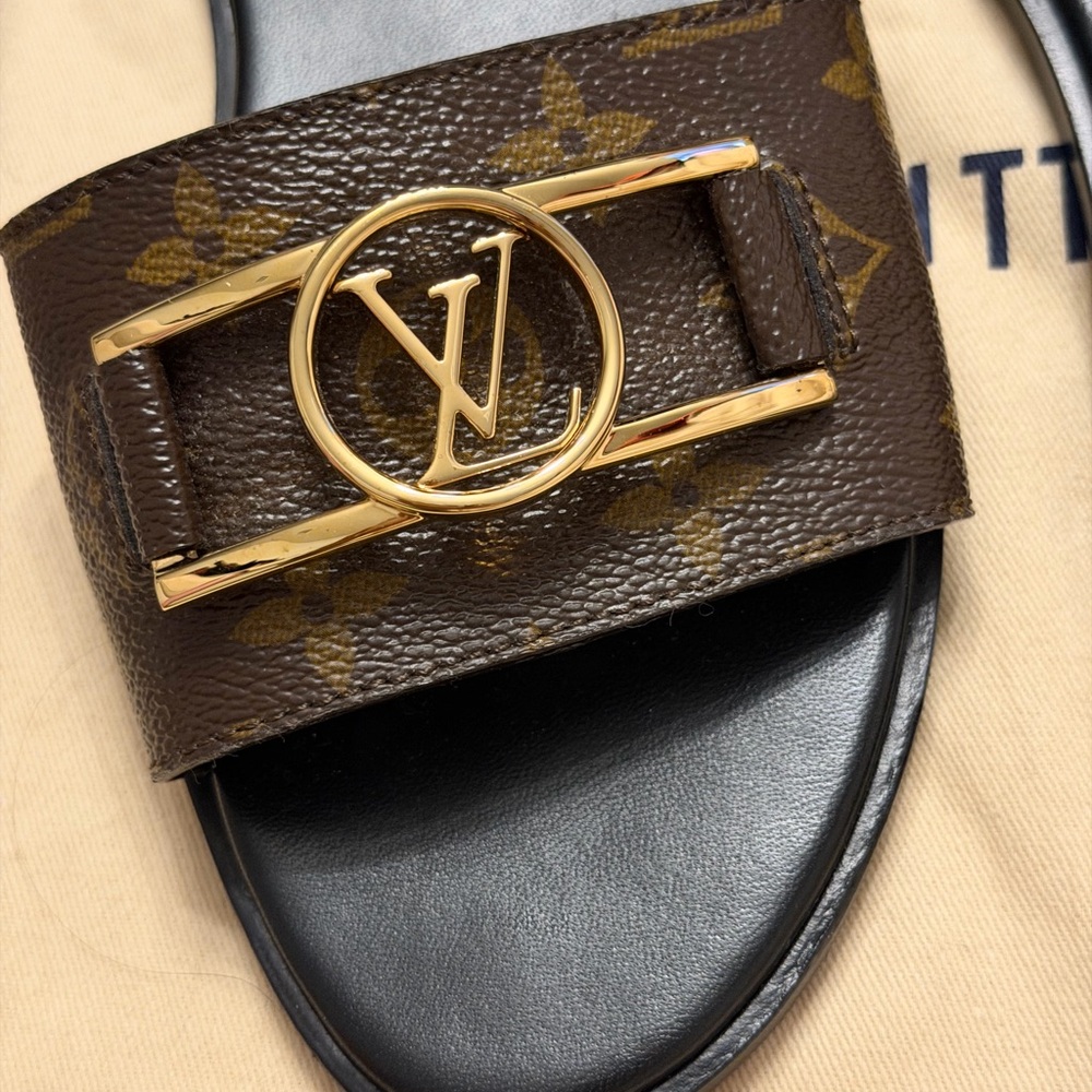 Louis Vuitton Monogram Slide Sandals with Gold LV Buckle WOMEN’s Size 39.5 - Picture 3 of 6